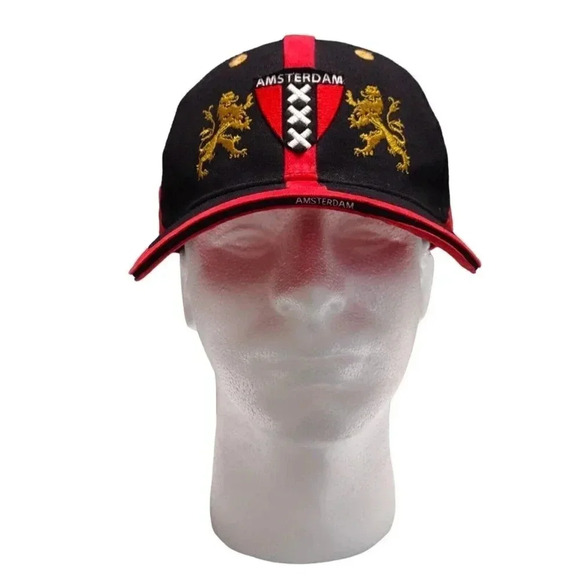 Amsterdam XXX Netherlands Double Standing Gold Lions Adjustable Embroidered Hat - Picture 1 of 10